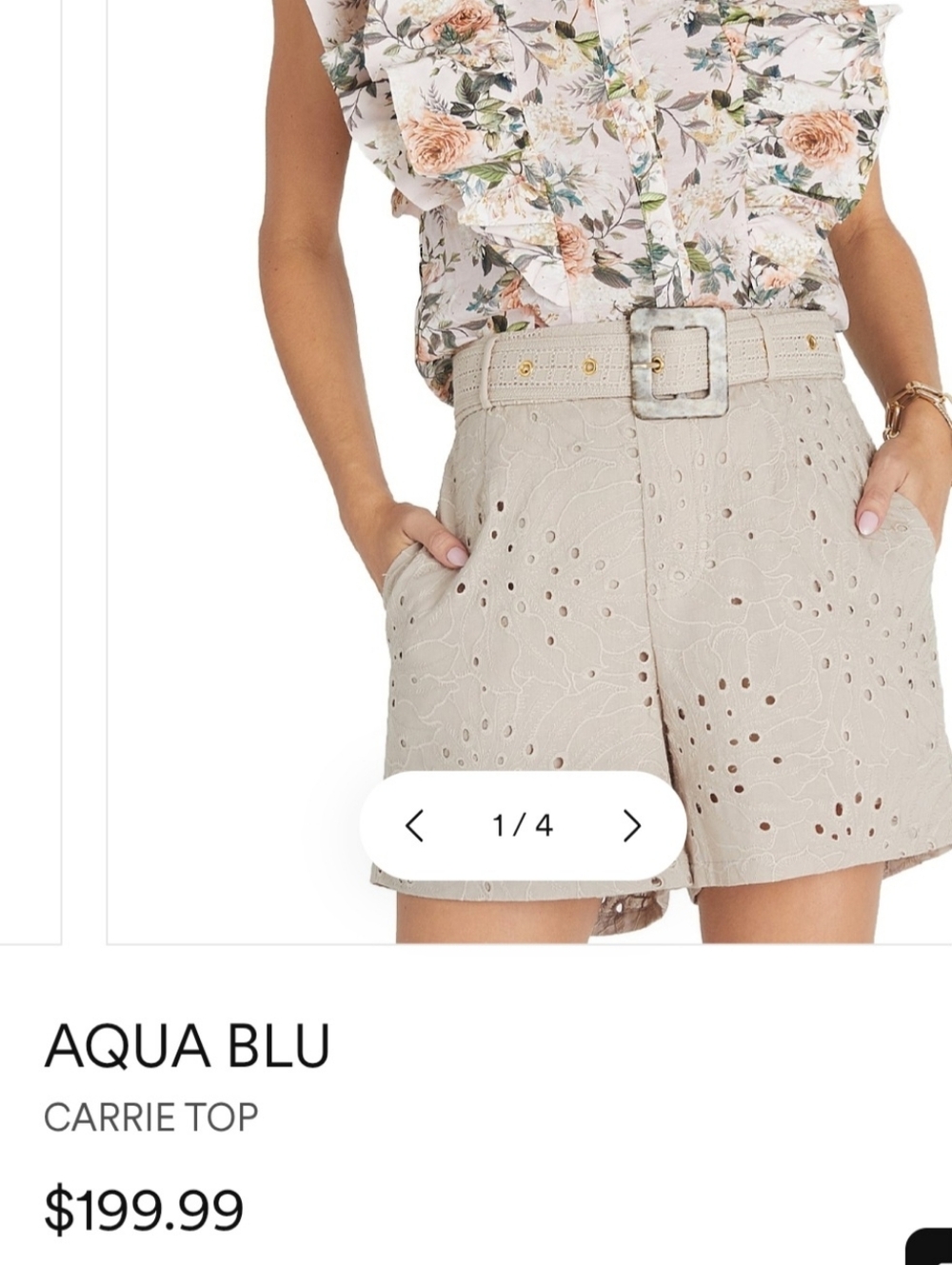 Aqua Peach & Green Floral Ruffle Sleeve Button-Front Blouse